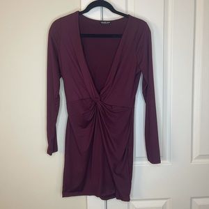 Wine color low cut dress